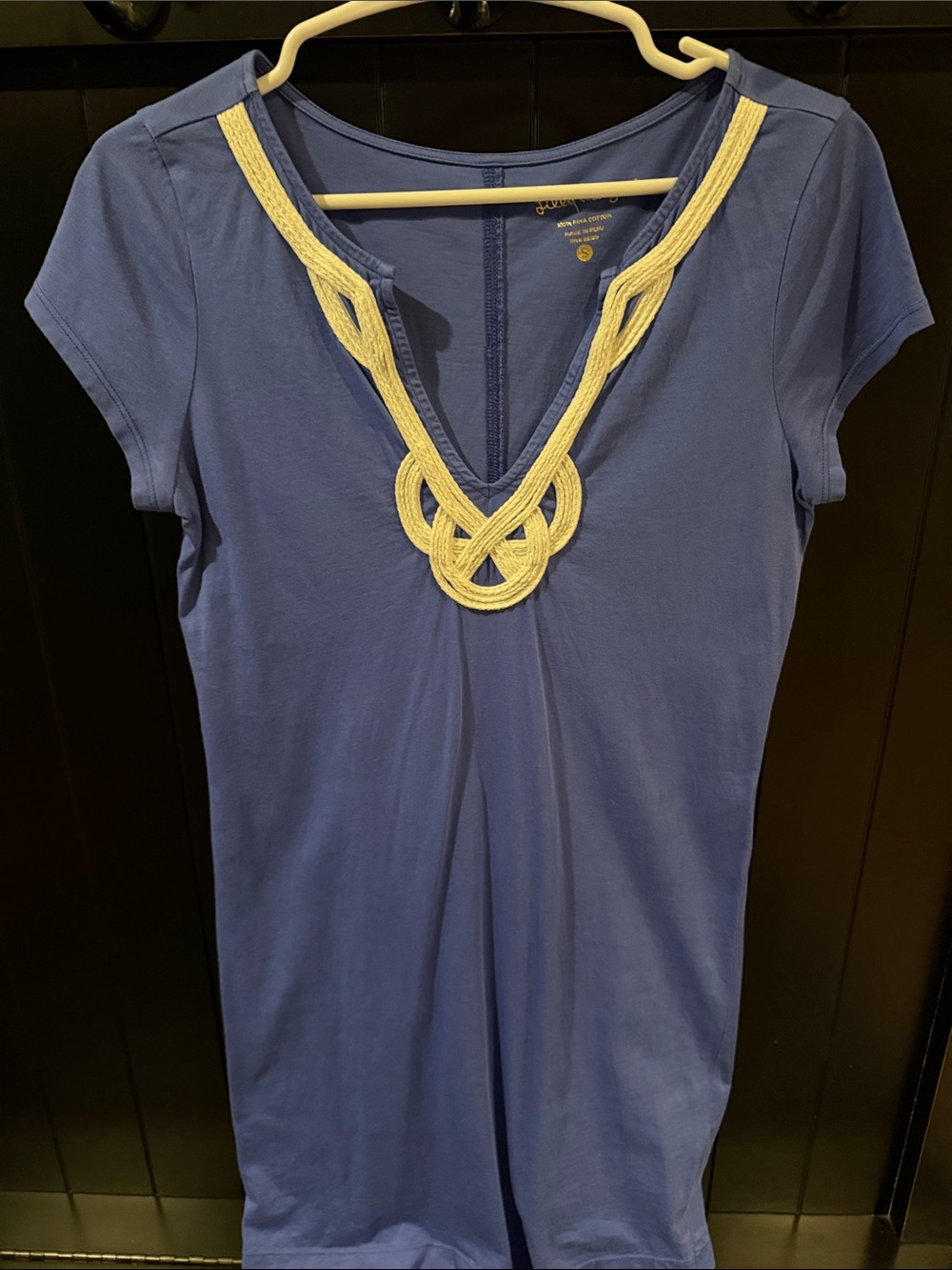 Women’s Blue Short-Sleeve Knit Dress from Lilly Pulitzer with Ivory Rope Trim